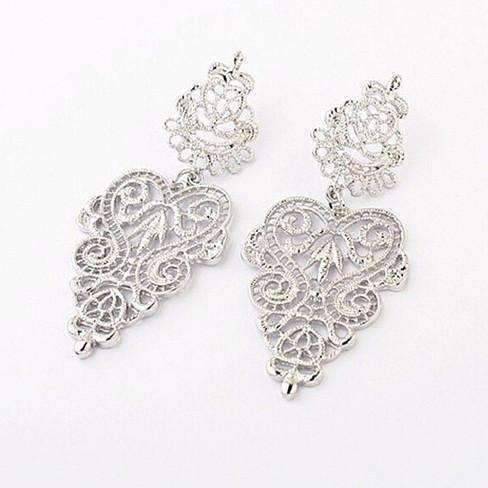Filigree Lace Earrings in Silver or Gold