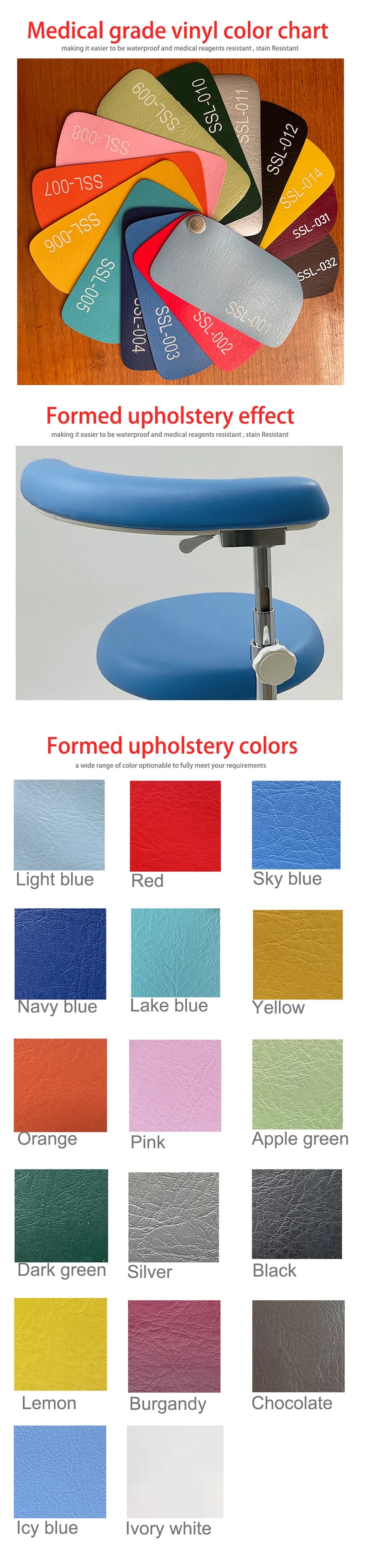 PU vinyl color swatch for dentist assistant stool
