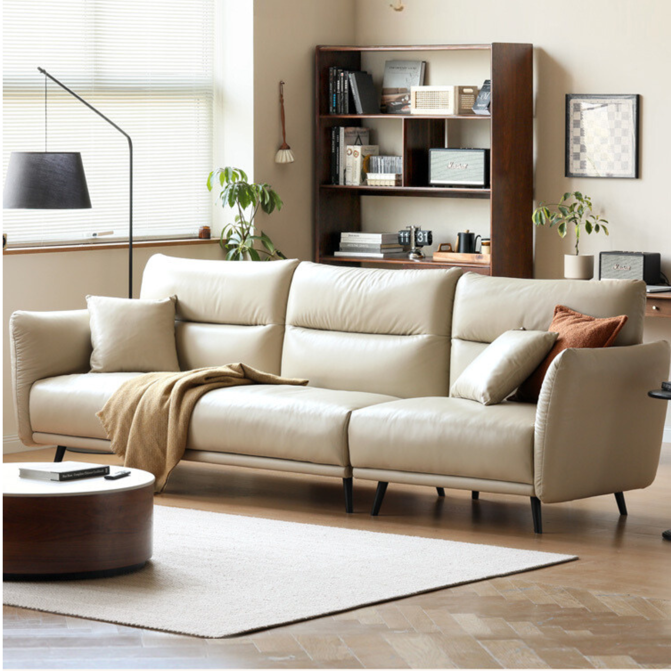 Genuine leather sofa cream style, cowhide upholstered sofa 