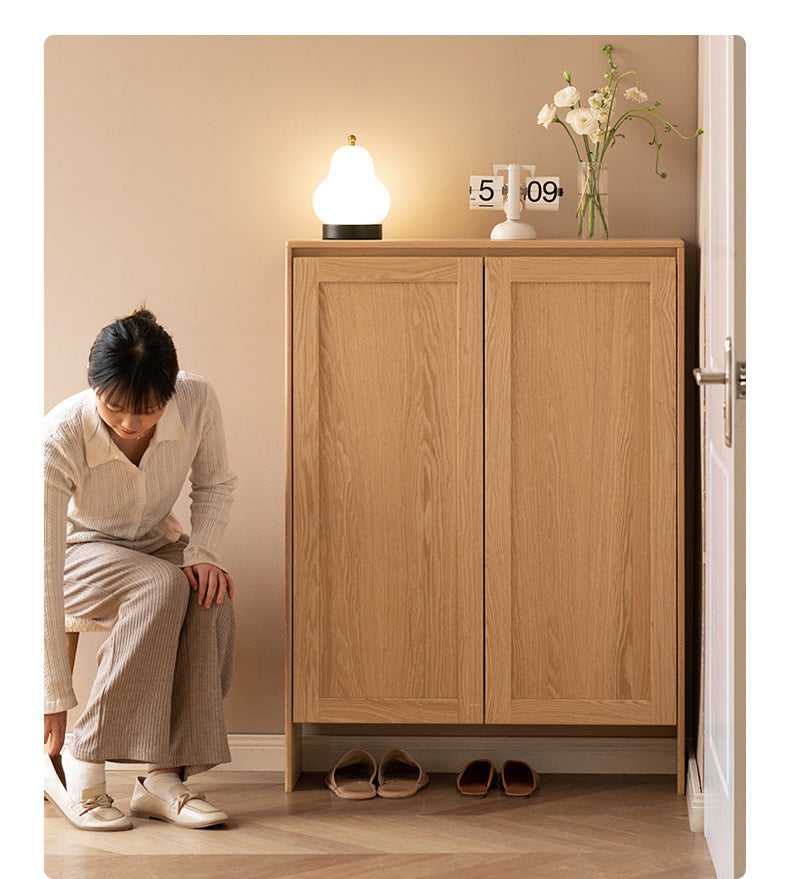 Oak solid wood ultra-thin shoe cabinet entry entrance cabinet -