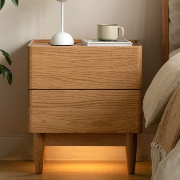 Oak solid wood smart nightstand phone charger, socket, lamp integrated 