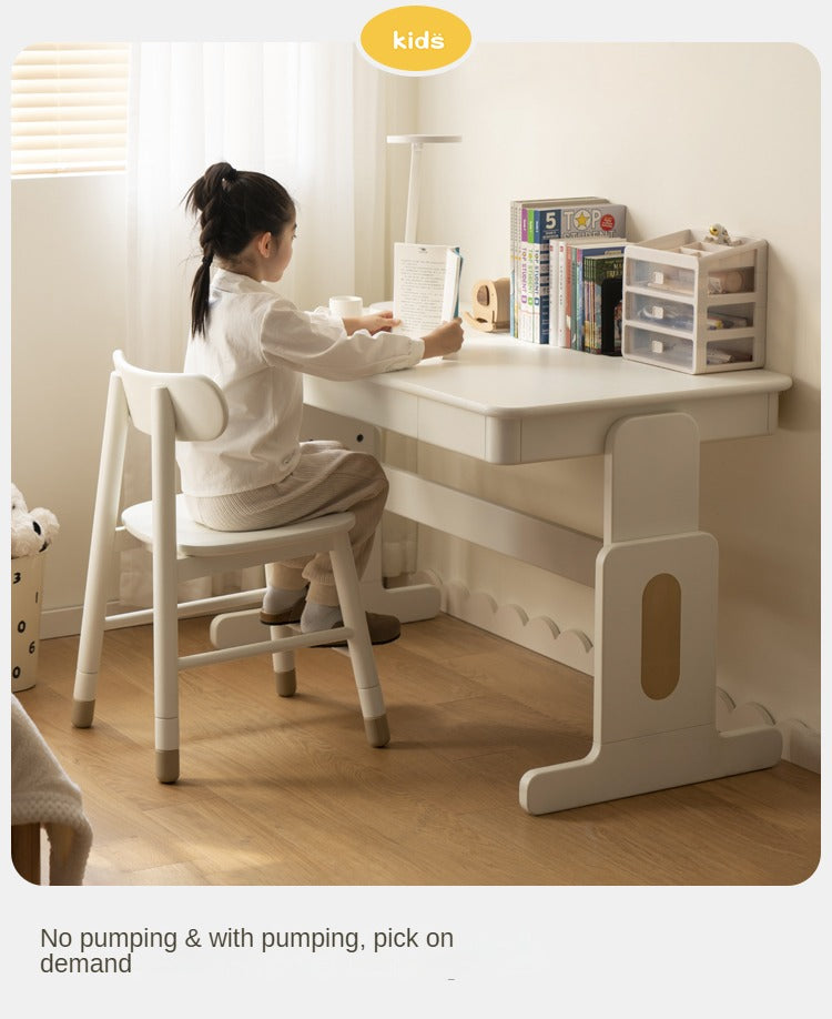 Poplar solid wood lift study desk adjustable white desk