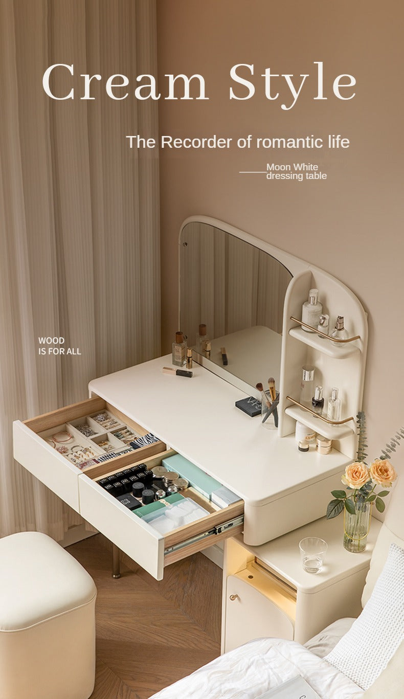Poplar Solid Wood Dressing Table, Storage Cabinet Cream 