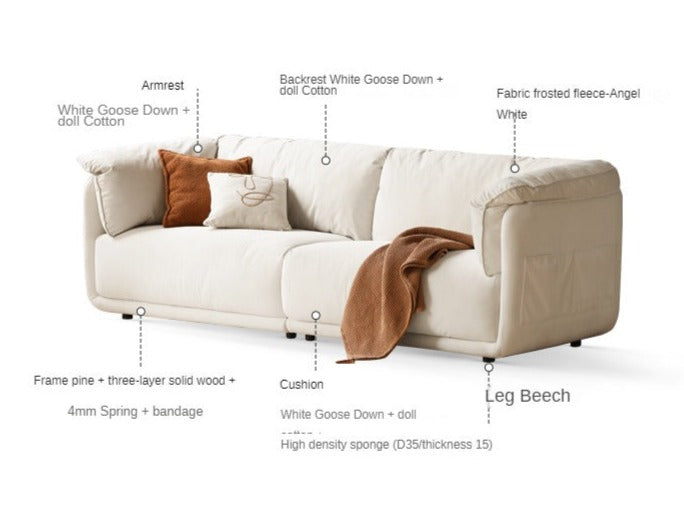 Fabric down sofa white cream style
