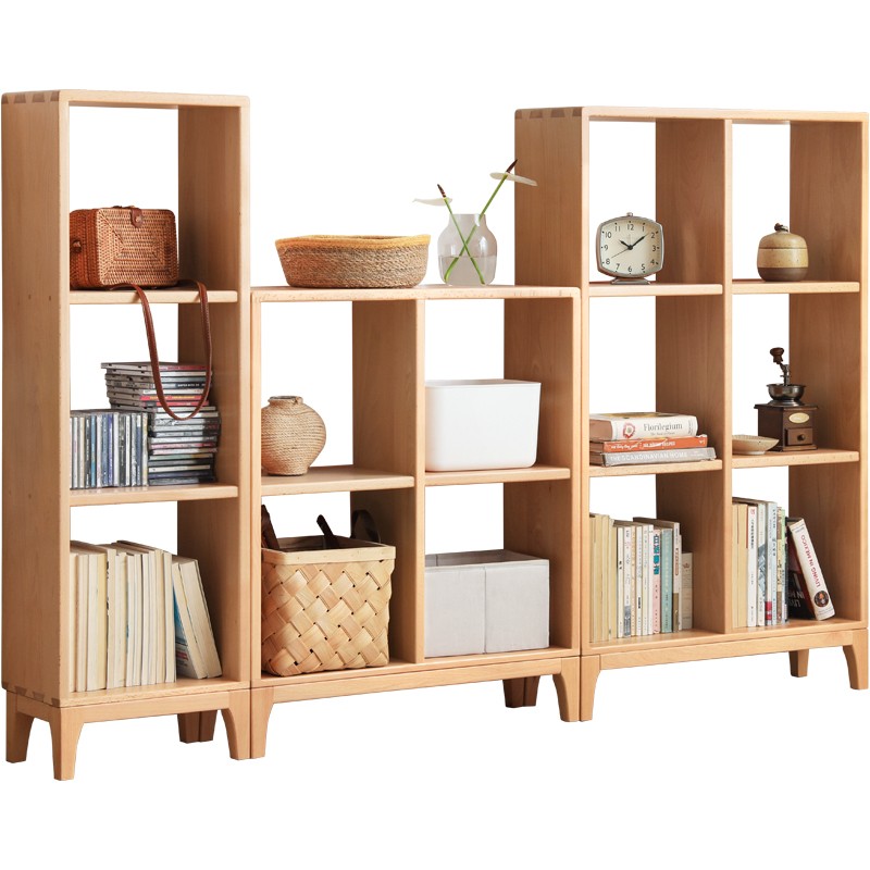 Beech solid wood bookshelf, Nordic display rack