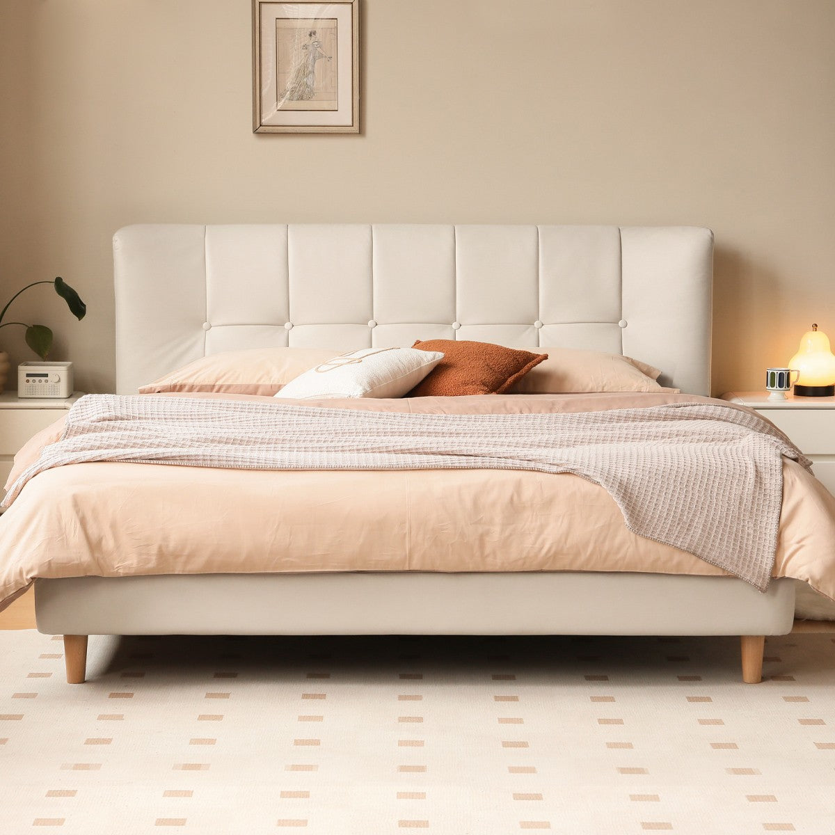 Technology cloth white cream style edge bed