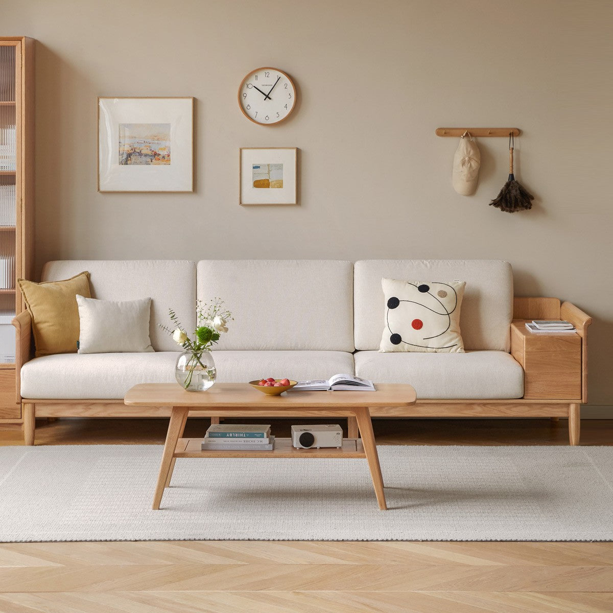 Oak Solid Wood saving space functional Storage Sofa