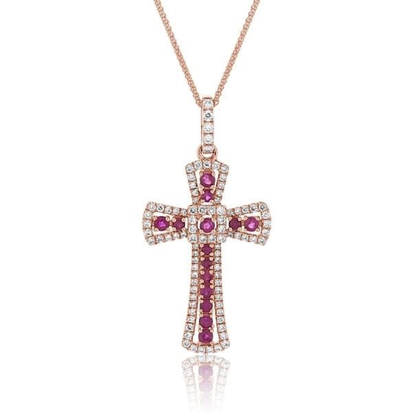 Ruby & Diamond Cross Pendant Necklace