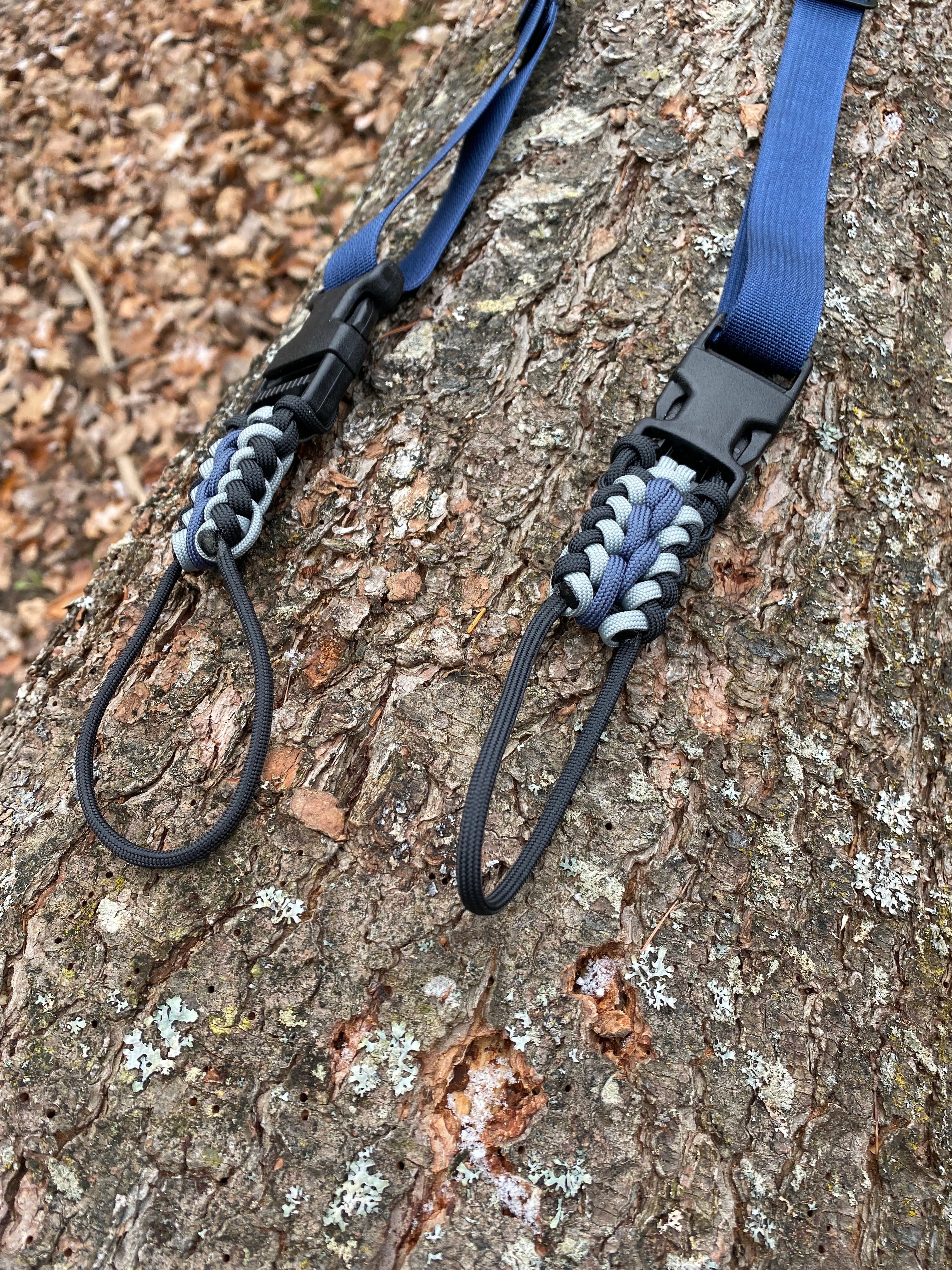 Premade Paracord Bow Sling, Adjustable, Modified Sanctified Weave, Black, Grey, Navy Blue