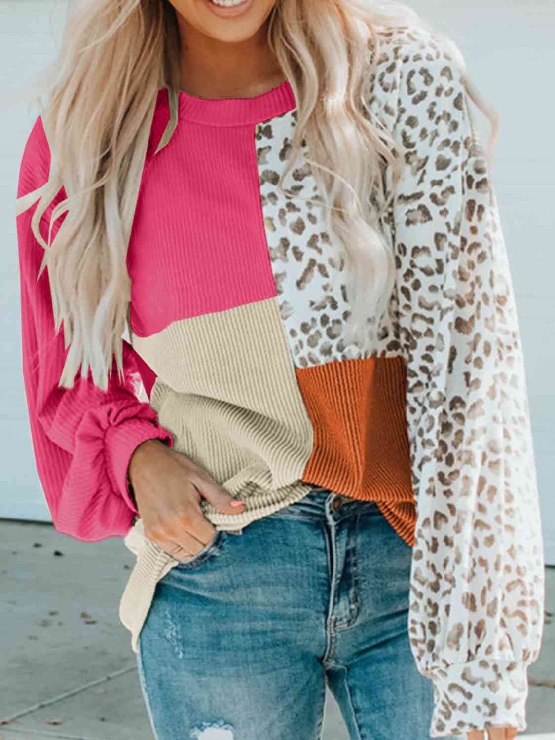 Leopard Color Block Sweatshirt