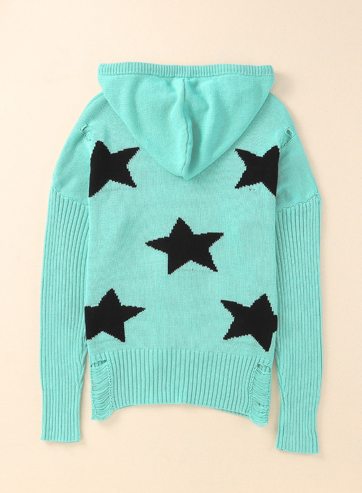 Star Distressed Hooded Sweater