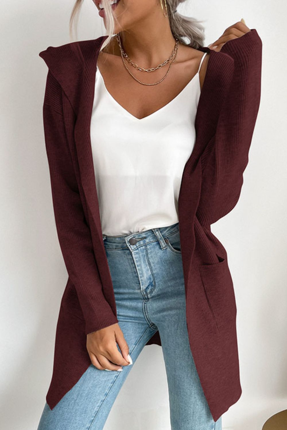 Ribbed Hooded Cardigan