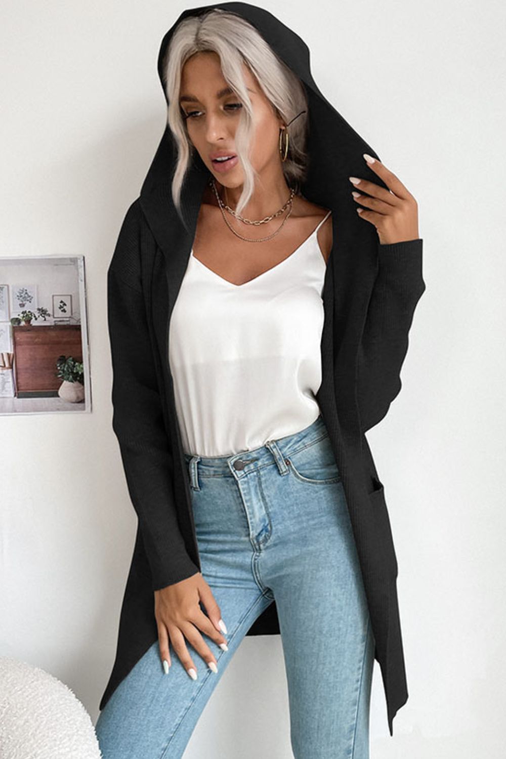 Ribbed Hooded Cardigan