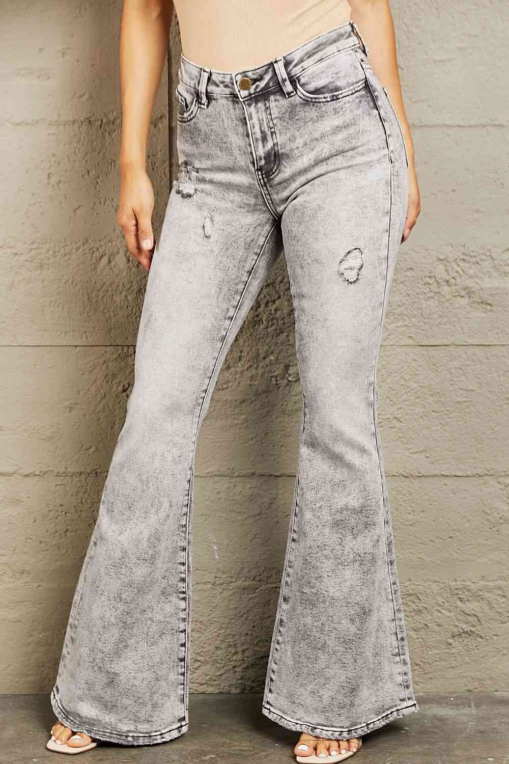 BAYEAS | High Waisted Acid Wash Flare Jeans