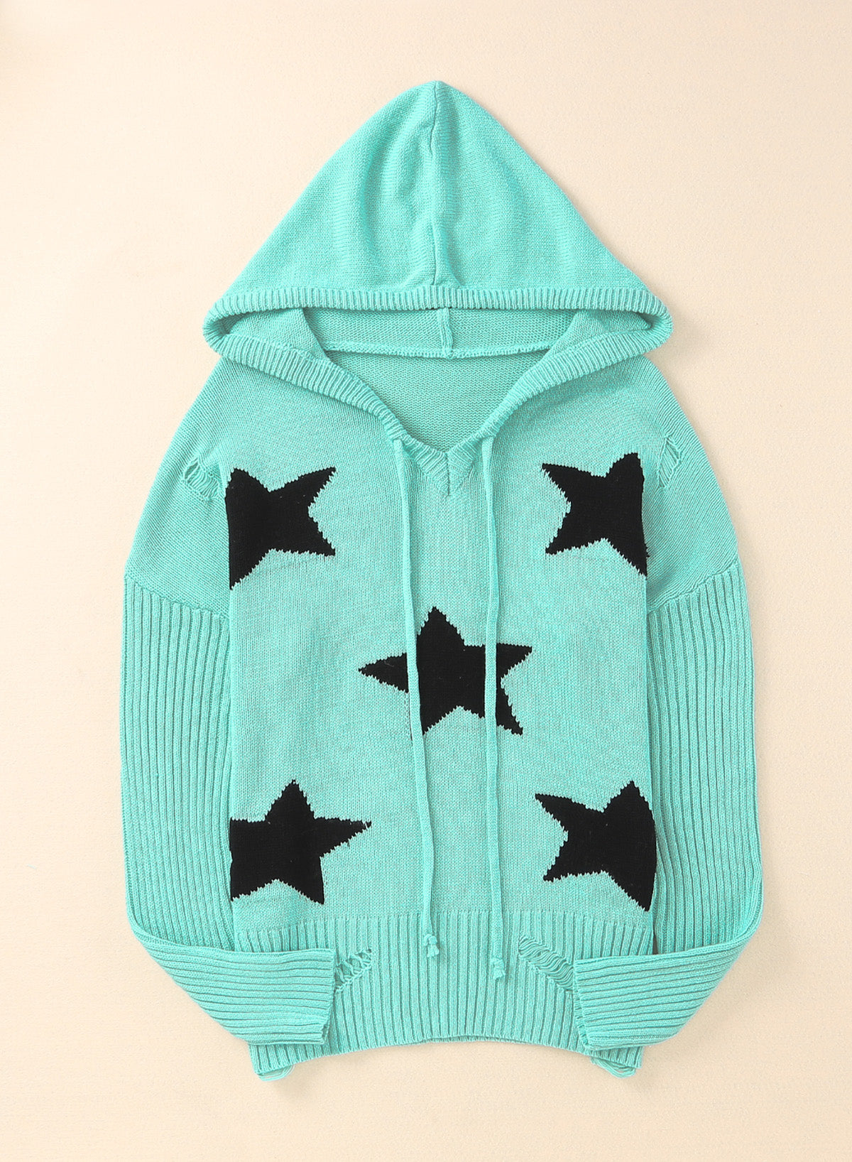 Star Distressed Hooded Sweater