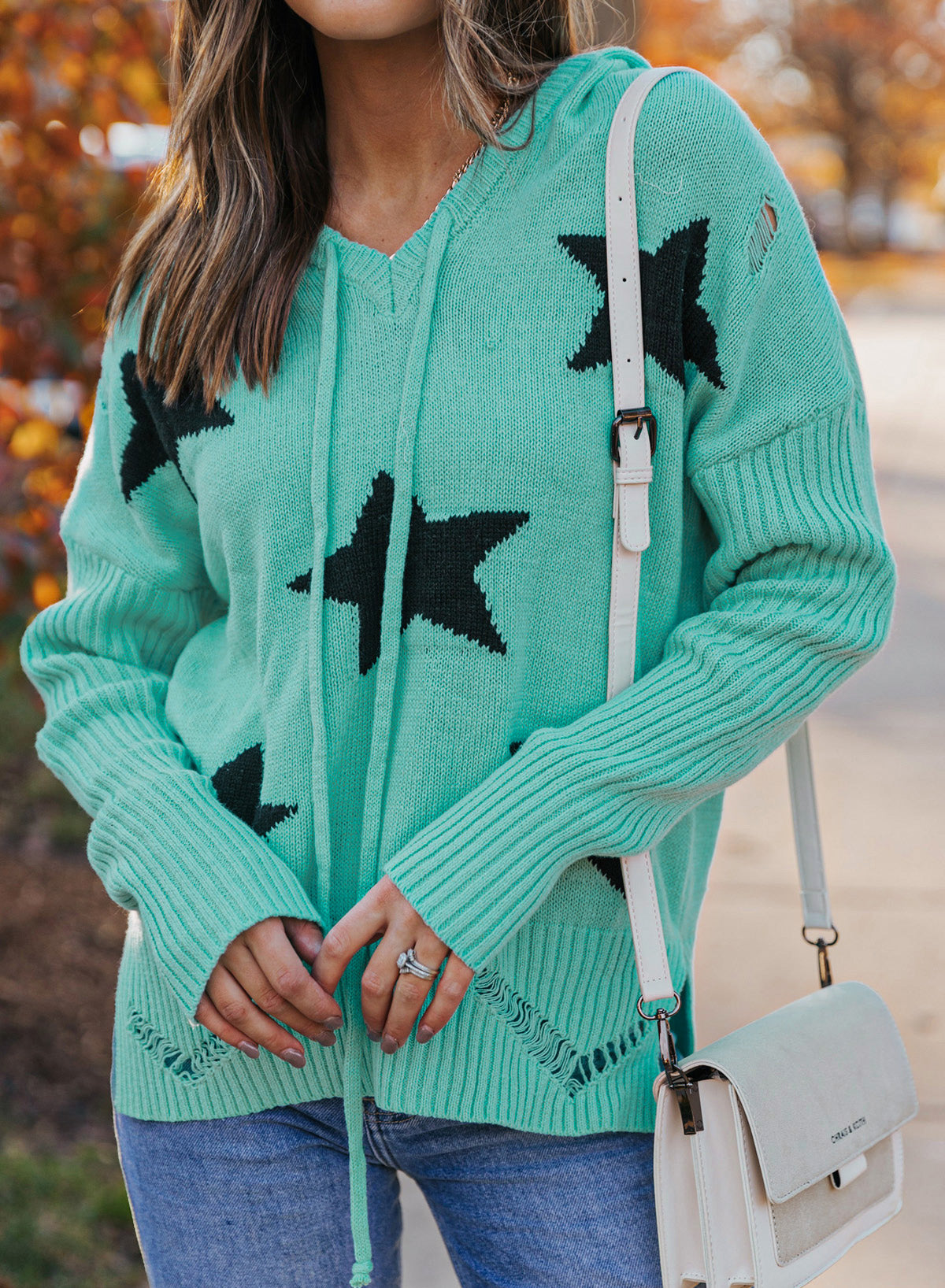 Star Distressed Hooded Sweater