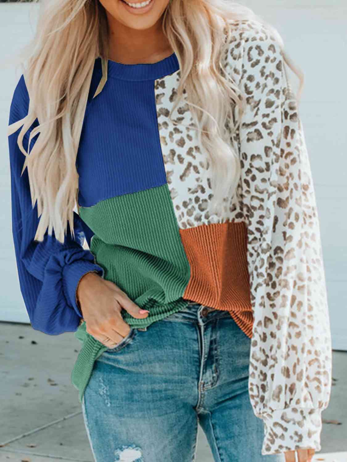 Leopard Color Block Sweatshirt
