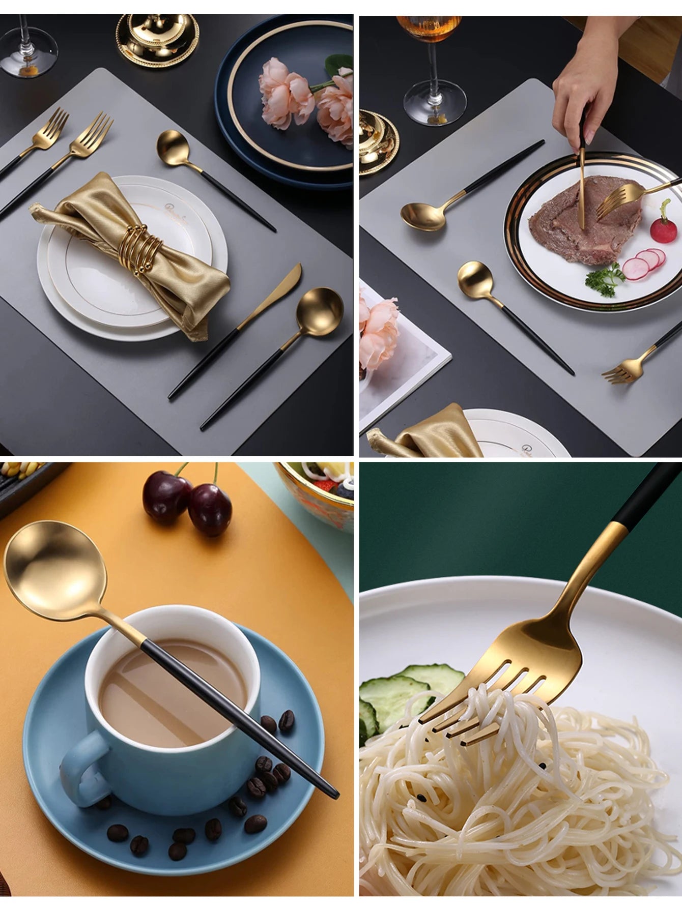 24Pcs Stainless Steel Dinnerware Set Black Gold Cutlery Spoon Fork Knife Western Cutleri Silverware Flatware Tableware Supplies