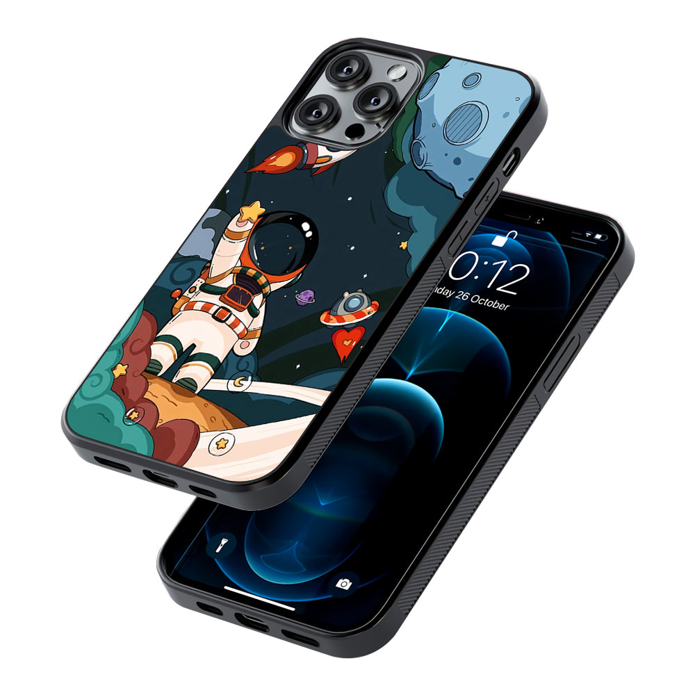 Cartoon Astronaut Holding Up a Star 2D Rubber Phone Case