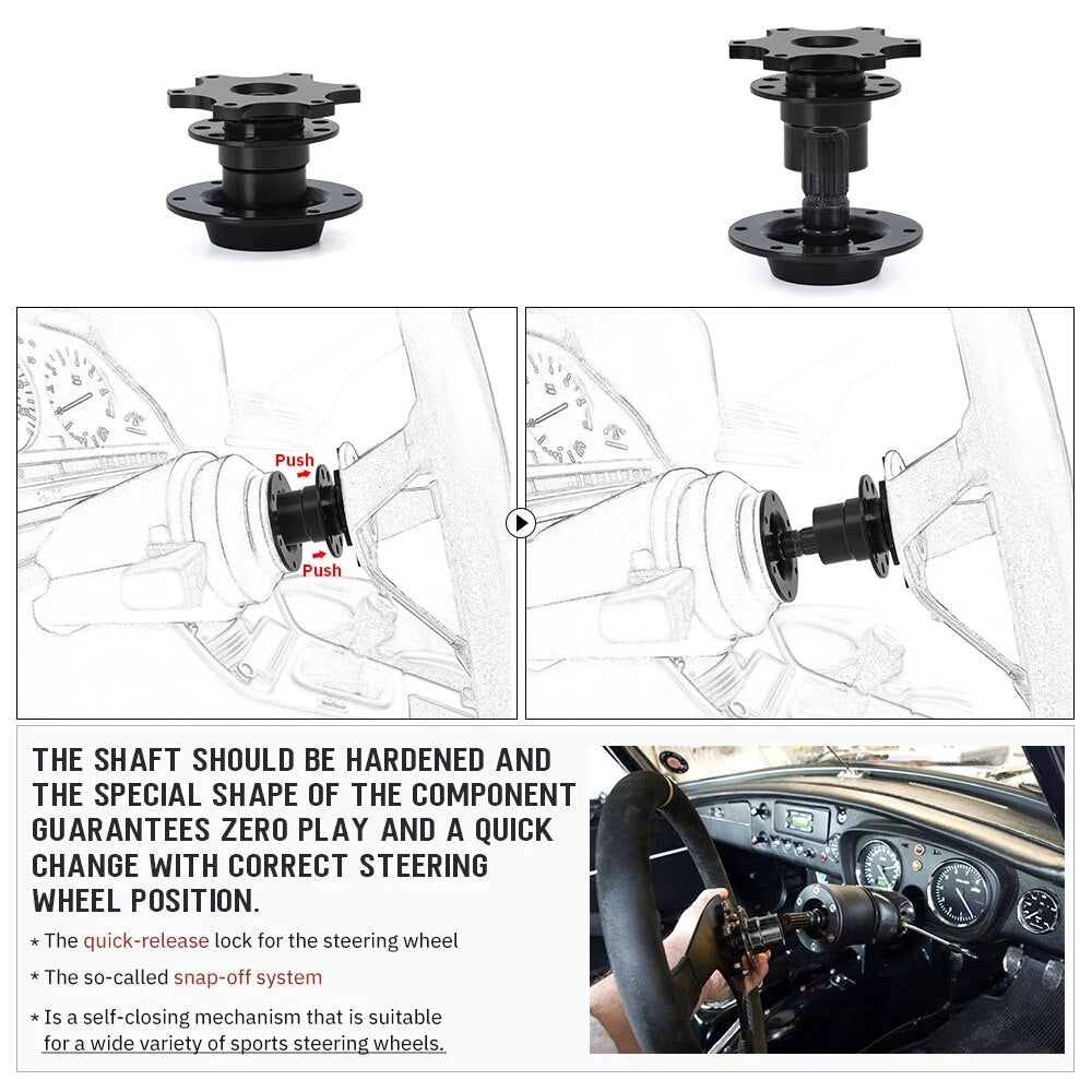 Guick release steering wheel hub adapter