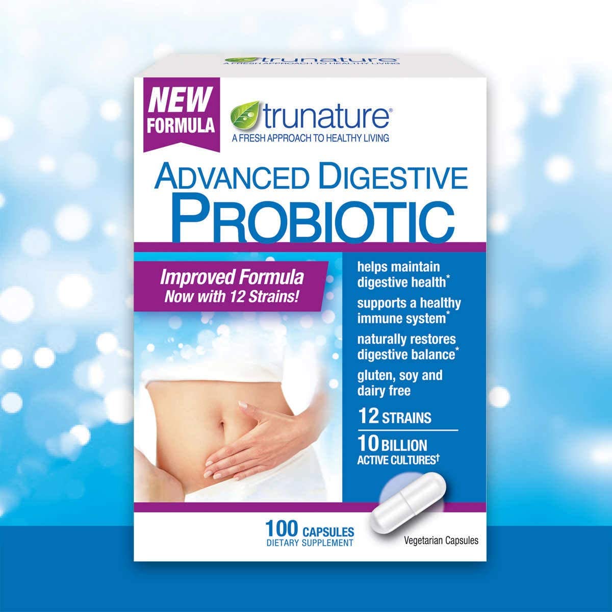 TruNature Digestive Probiotic with 12 Strains & 100 Capsules