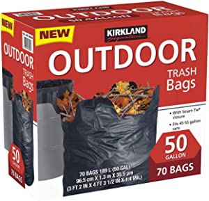 Kirkland Signature Outdoor 50 gallon Trash Bags (70 Bags) (3 Pack(Total 210 Bags, Each 70 Bags))