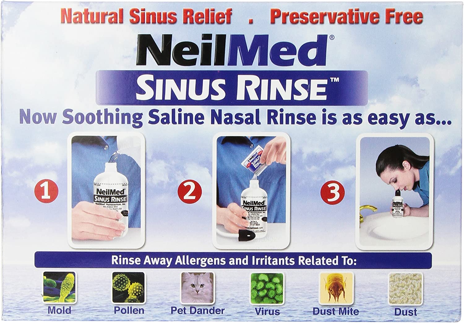 NeilMed Sinus Rinse - 2 squeeze Bottles 240mL (8fl oz) & Nasamist Saline Spray 75mL - 250 Premixed Packets - BONUS Nasa Mist Saline Spray - Value Pack