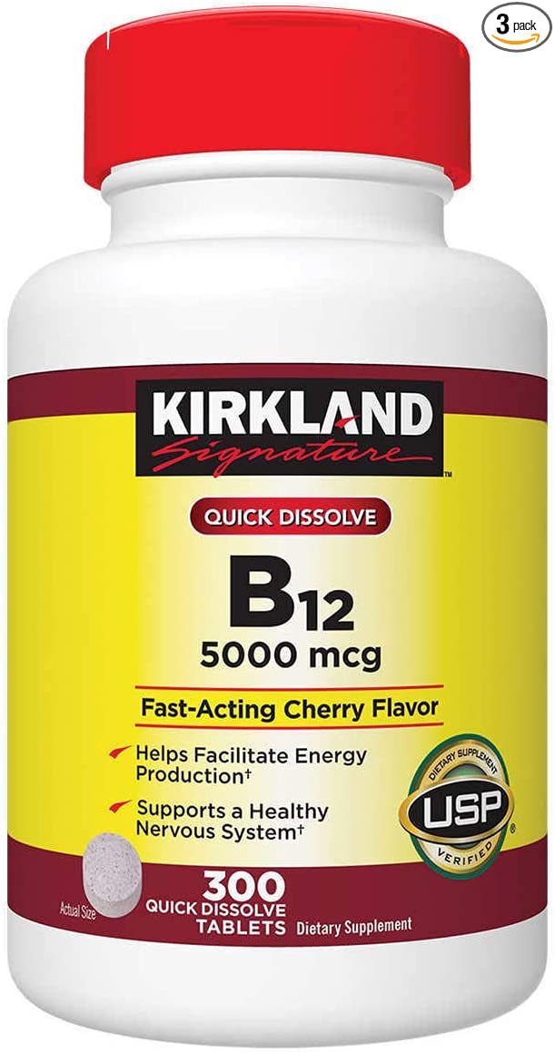 Kirkland Signature Sublingual B-12 5000 mcg, 300 Tablets , Pack of 3