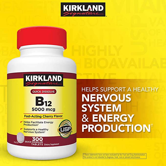 Kirkland Signature Sublingual B-12 5000 mcg, 300 Tablets , Pack of 3