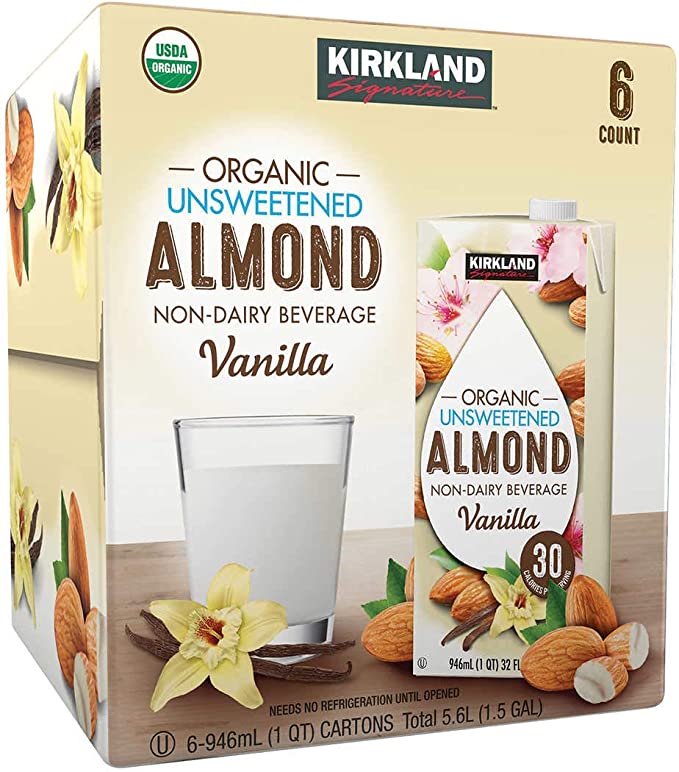 Kirkland Signature Organic Non-Dairy Unsweetened Vanilla Almond Beverage Cartons: 12 ct. (32 fl. oz)