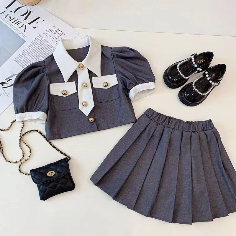 Girls Chic Blouse and Pleaded Skirt 2PC Set