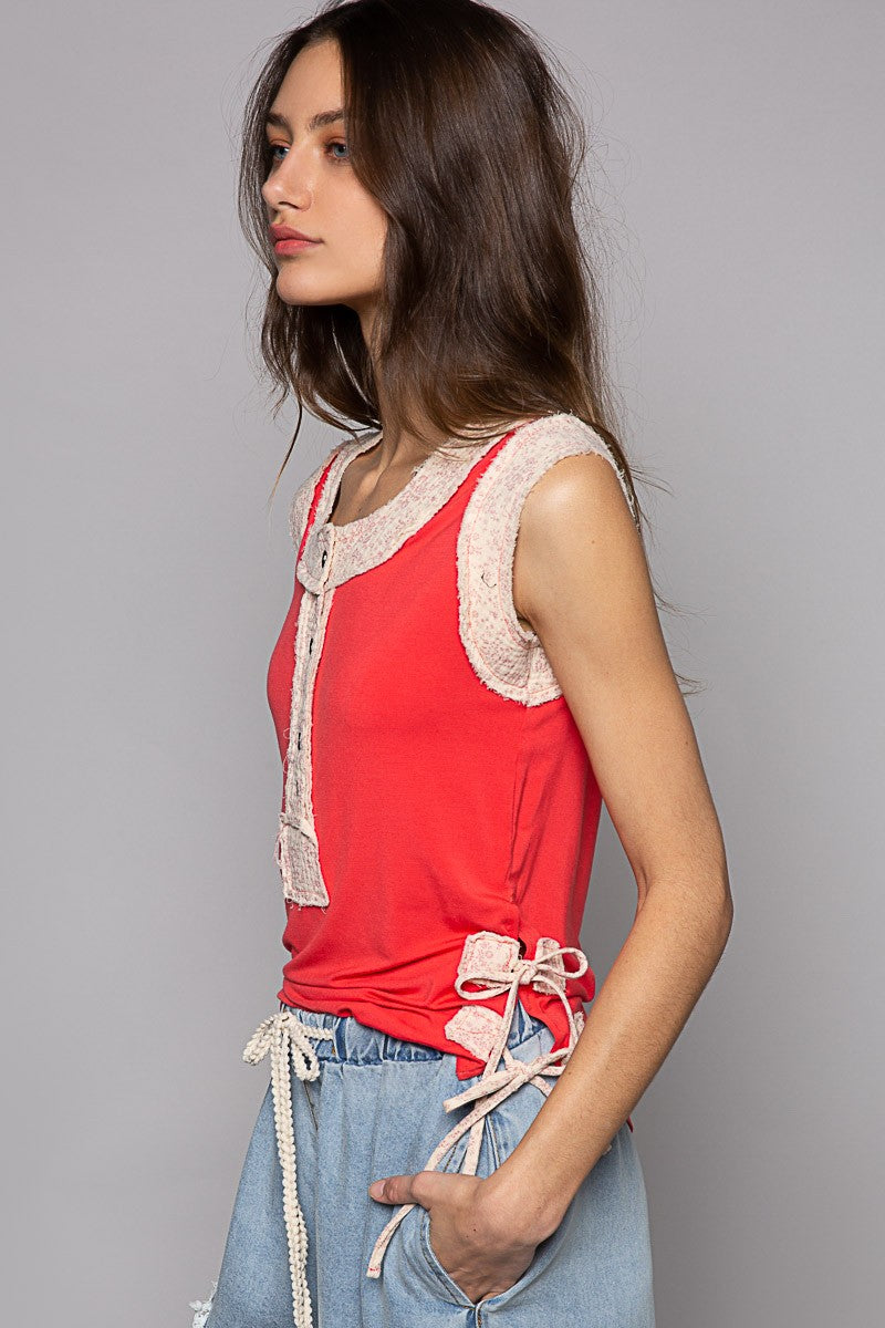POL Henly Neck Button Side Sleeveless Top