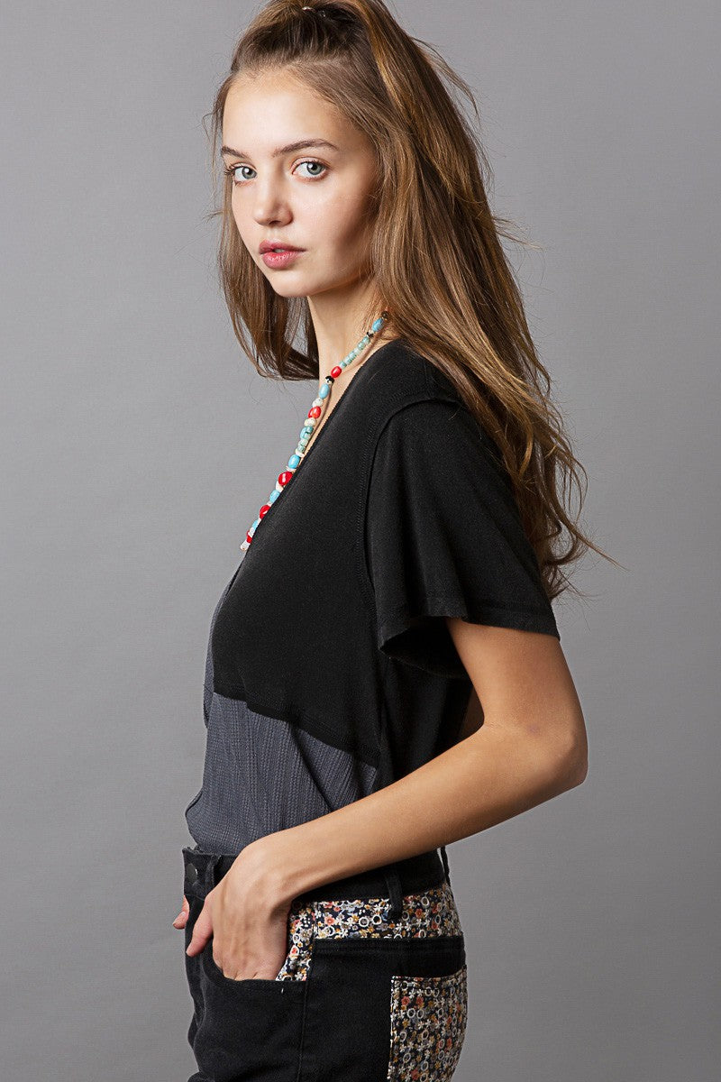 POL Short Sleeves Knit relaxed fit V Neck Top