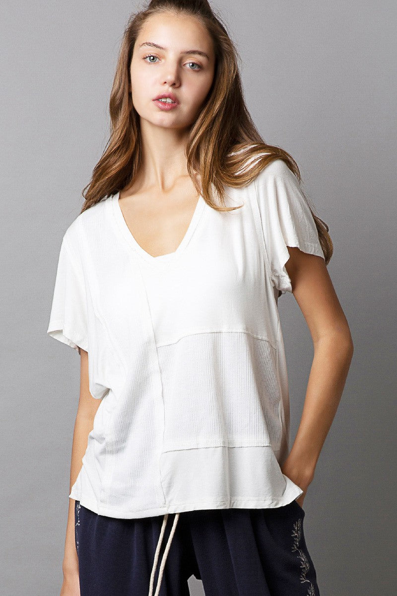 POL Short Sleeves Knit relaxed fit V Neck Top