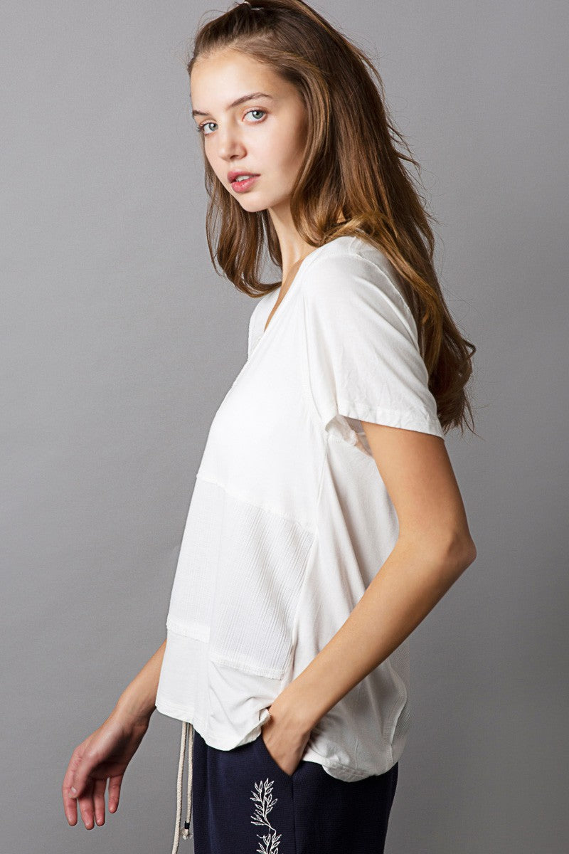 POL Short Sleeves Knit relaxed fit V Neck Top