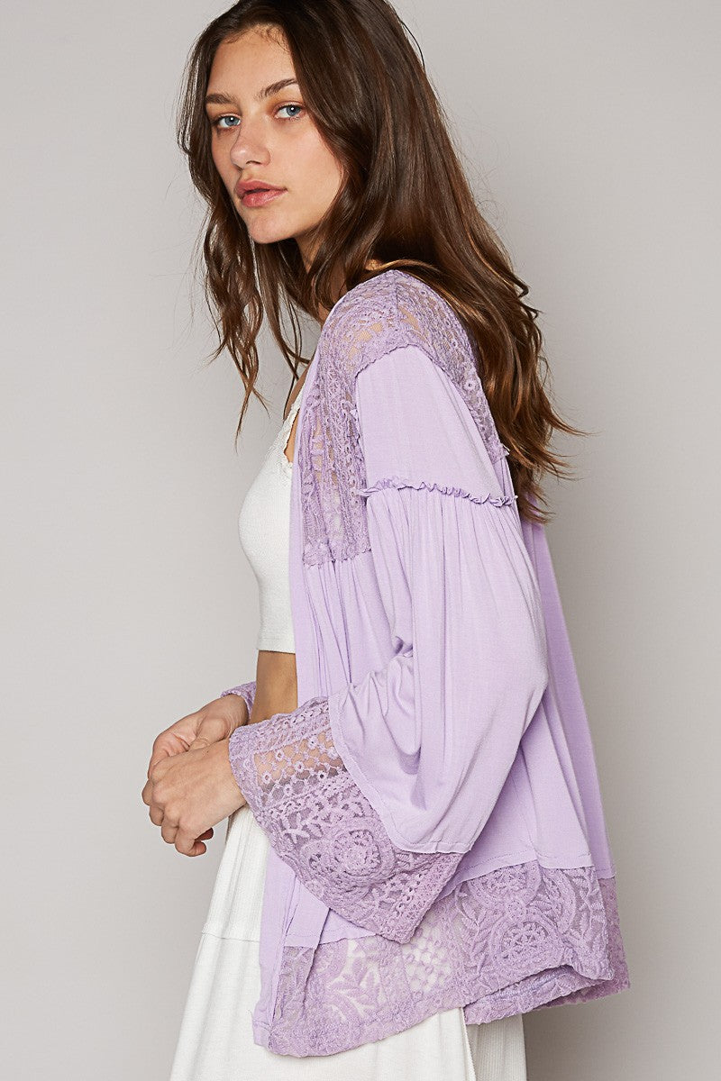 POL Oversize Bell Sleeve Open Front Knit Cardigan Top