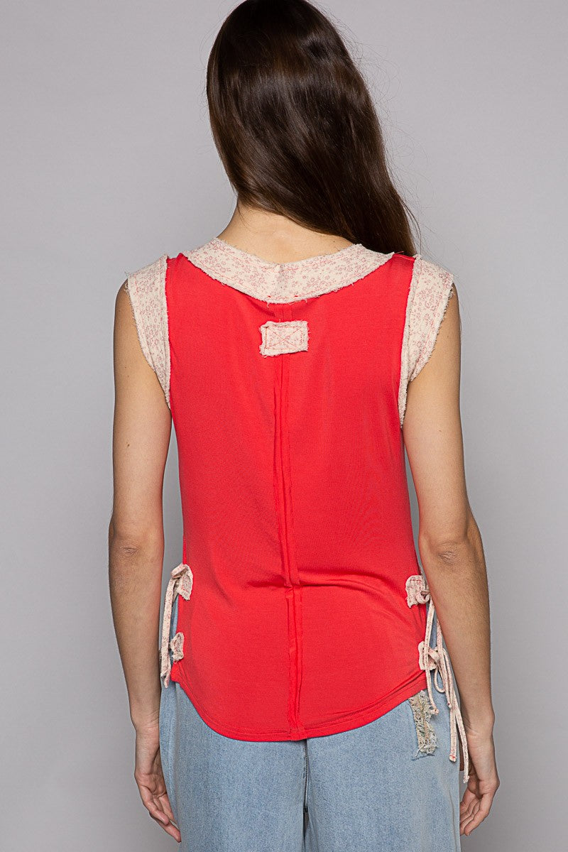 POL Henly Neck Button Side Sleeveless Top
