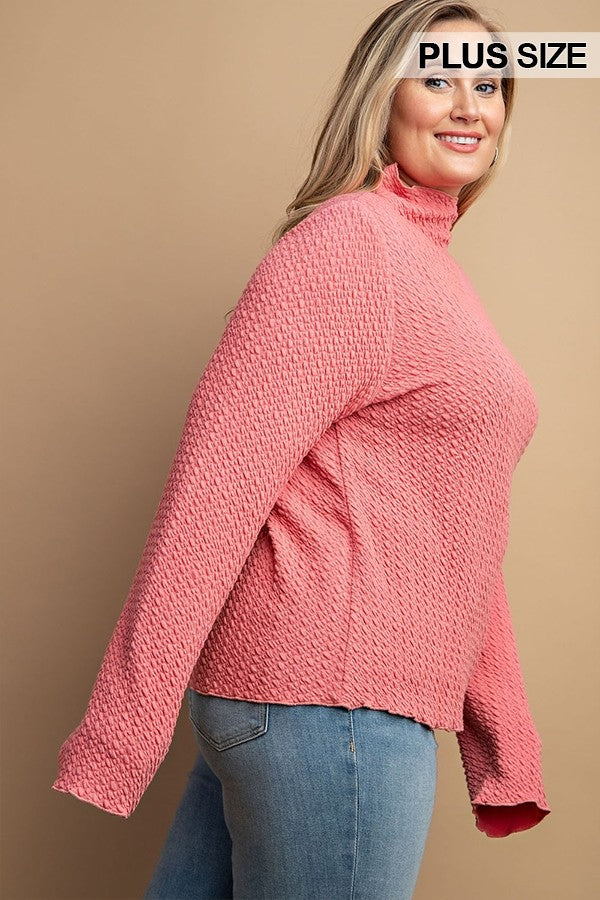 GiGio Plus Textured Knit Mock Neck Top