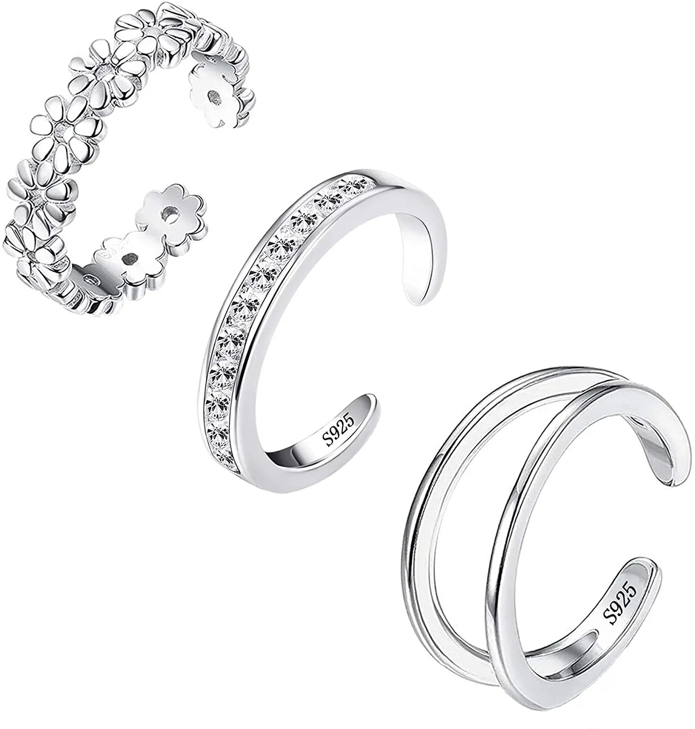 Adjustable Stainless Steel Toe Rings for Women Summer Beach Hypoallergenic CZ Jewelry Set with Tail Foot Ring Gift Jewelry