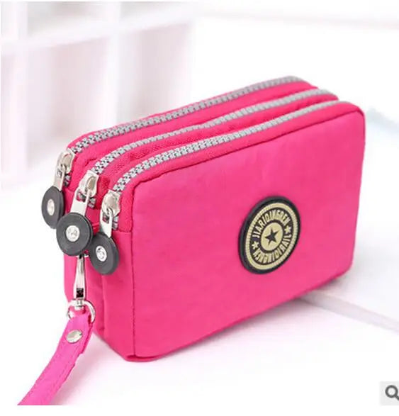 New Fashion Portable Women Wallet Make-up Bag Coin Purse Mini Bag with Three Zipped Women Wallets Big Capacity Phone Pouch
