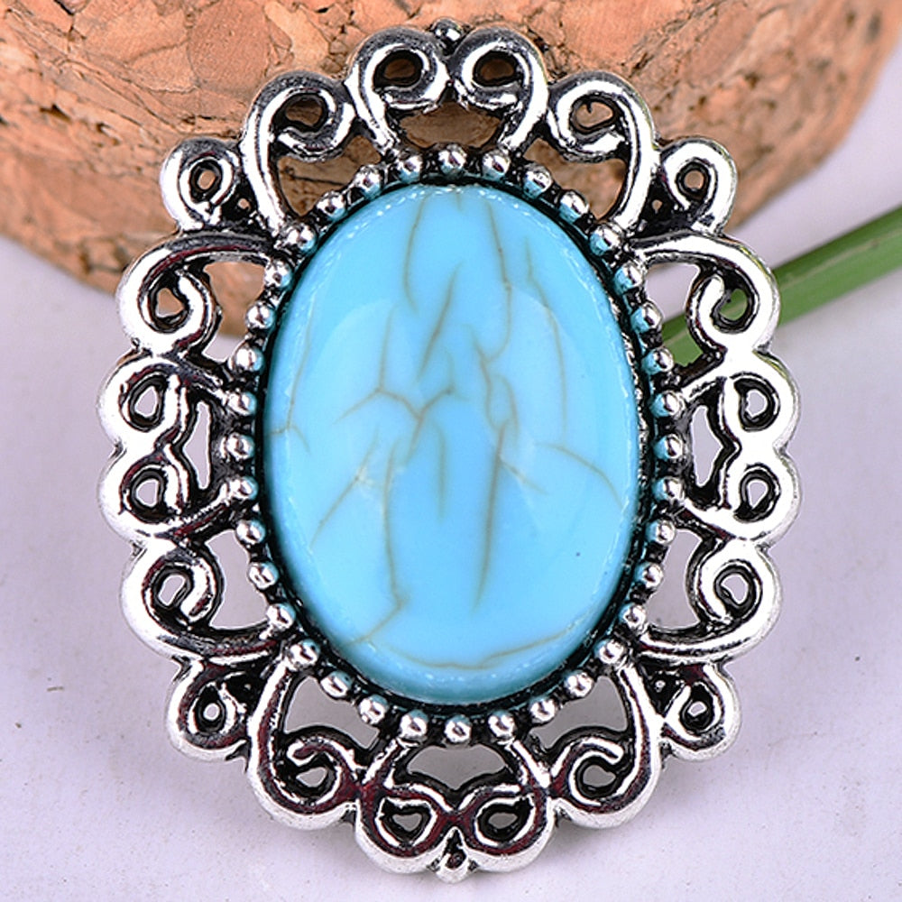 Turquoise Color Stone Oval Filigree Sandy Snap Button