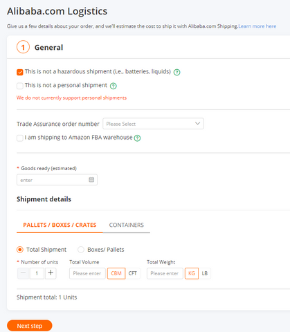 Herramienta de calculadora de logística en Alibaba