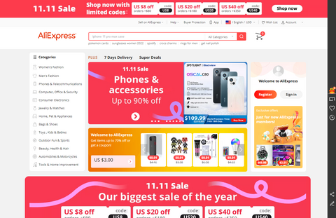 Página principal de AliExpress