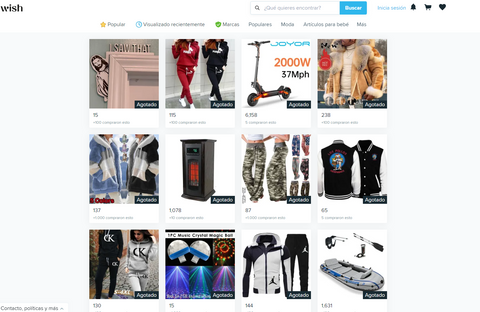 Página principal de Wish