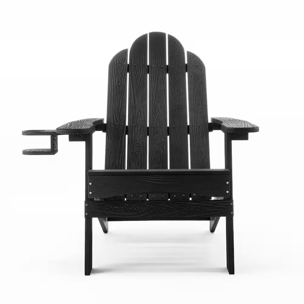 Black Folding Adirondack Chair Weather Resistant Plastic Fire Pit Chairs (Set of 4)