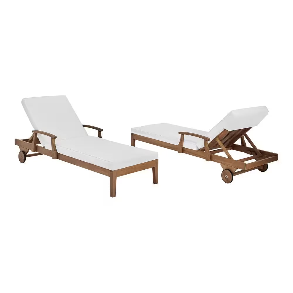 Woodford Eucalyptus Wood Outdoor Chaise Lounge with Bright White Cushions