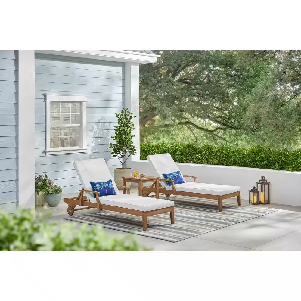 Woodford Eucalyptus Wood Outdoor Chaise Lounge with Bright White Cushions