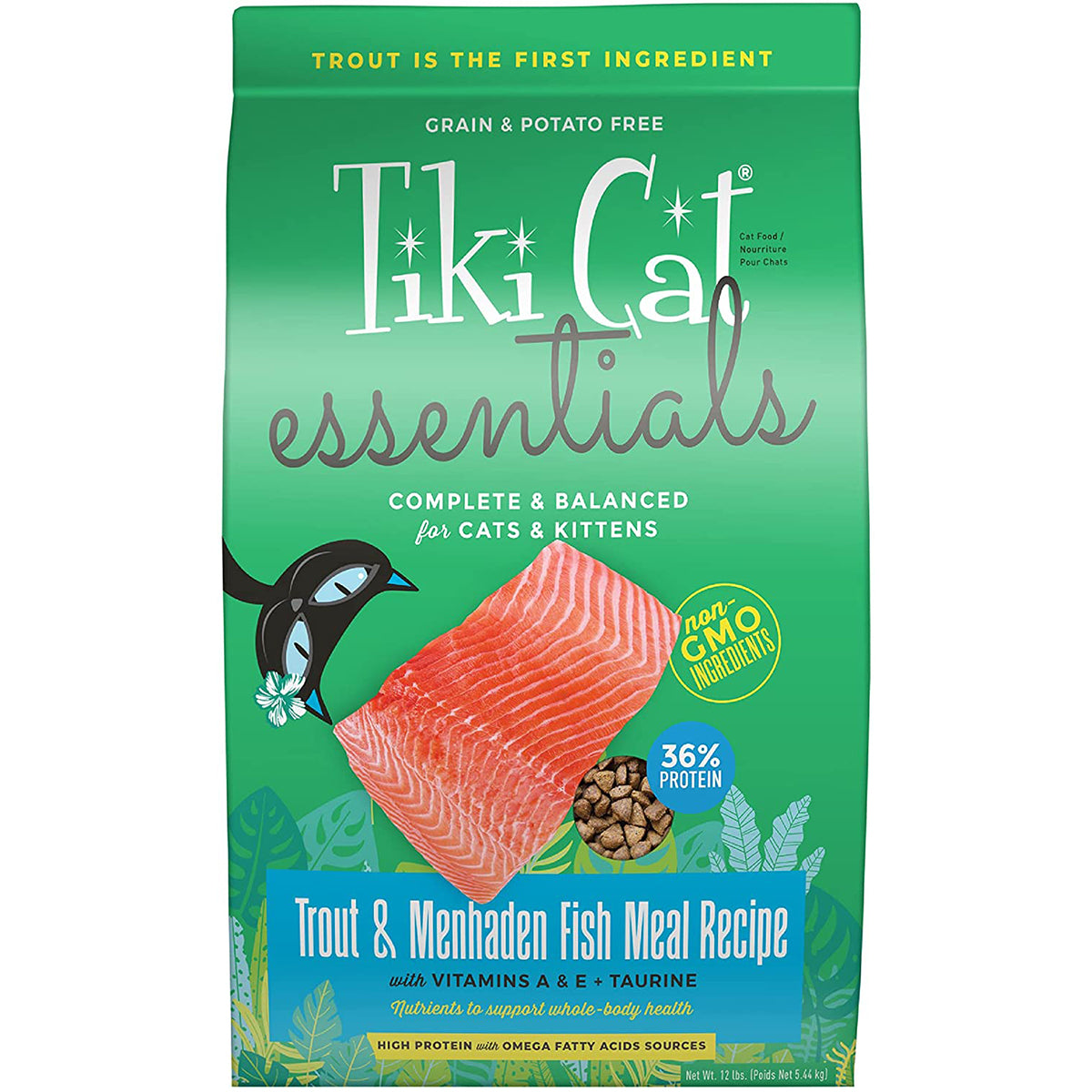 Tiki Cat Essentials Trout & Menhaden Fish Meal Recipe Dry Cat Food 12lbs