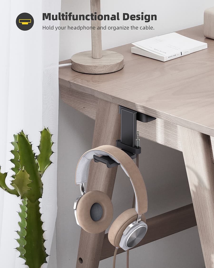 Lamicall Headphone Stand, 360 Degree Rotation Sticky Headset Hanger with Cable Organizer