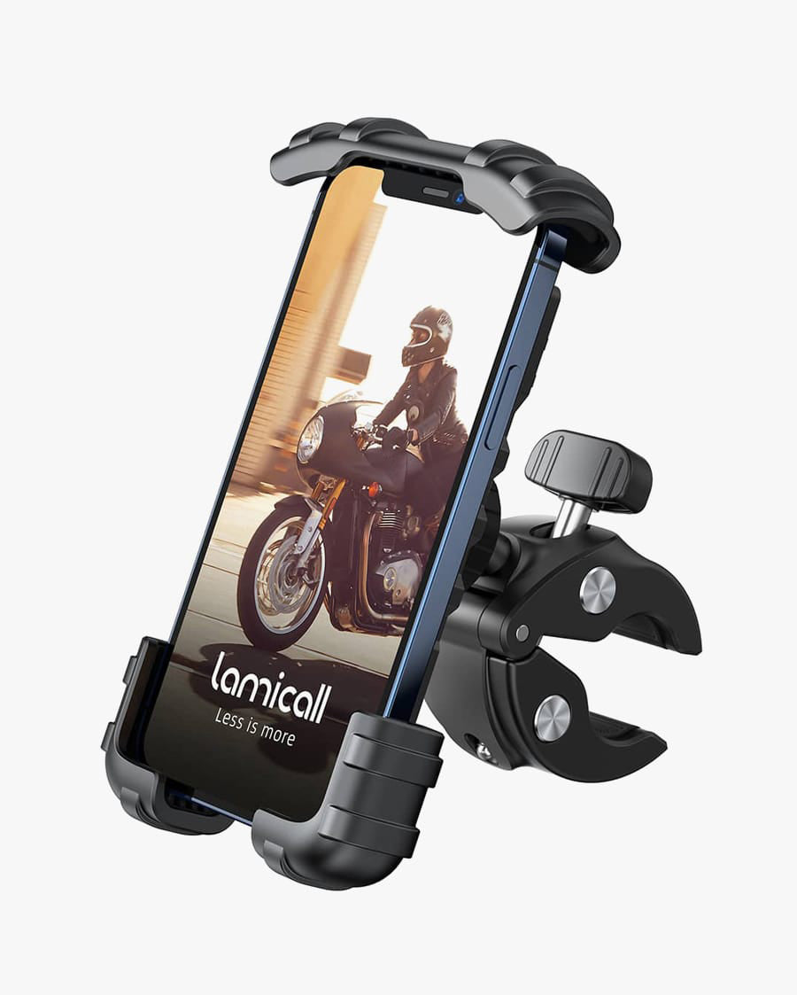 Bike Phone Holder, Handlebar Clam for Motorcycle, E-bike, Scooter, One Hand Operation Bicycle Mount for iPhone 15, 14 Pro Max, X, XS, Galaxy S24 Ultra and 4.7